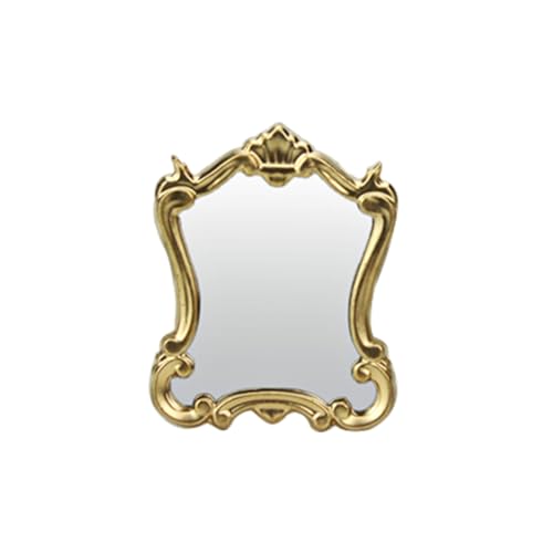 DRESSOOS Miniatur Spiegelschmuck Vintage Mini Spiegel Für Puppenhaus Dekoration Hochwertiges Harz Praktisches Zubehör Für Mikrolandschaften Stilvolle Inneneinrichtung Goldene von DRESSOOS