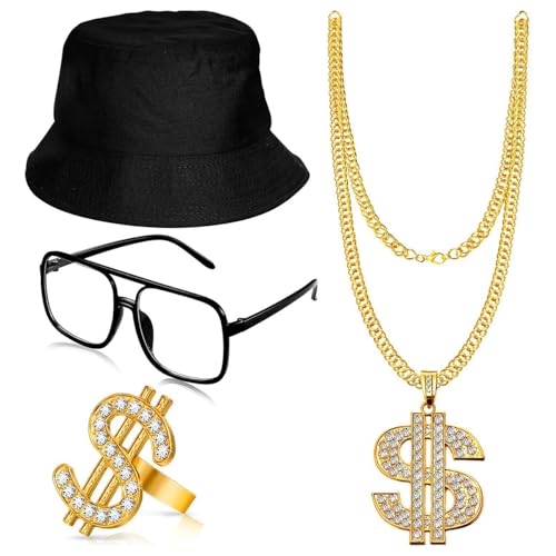 DRJCKOLOTH Hip Hop Kostüm Set,Hip Hop Punk Accessoires,Zuhälter Kostüm Set,Hip Hop Kostüm Accessories Set,Dollar Zeichen Ringe Sonnenbrille Set,Mottopartys Cosplay DRJCKOLOTH Hip Hop Kostüm Set,Hip Hop Punk Accessoires,Zuhälter Kostüm Set,Hip Hop Kostüm Accessories Set,Dollar Zeichen Ringe Sonnenbrille Set,Mottopartys Cosplay von DRJCKOLOTH