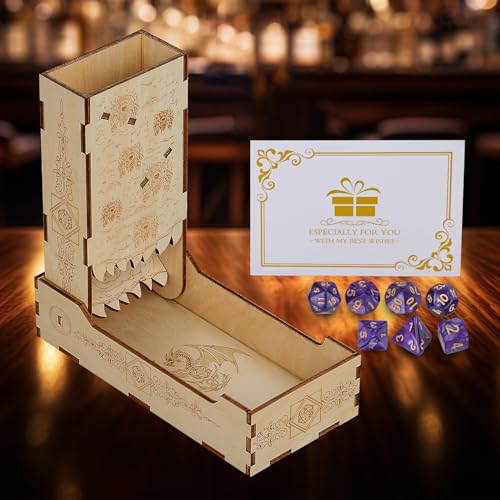 DRMFLE Würfelturm aus Holz mit 7 violetten polyedrischen DND-Würfeln, tragbares Würfeltablett aus Holz, DND-Würfelbox für Rollenspiele, Dungeons & Dragons und andere RPG-Tischspiele DRMFLE Würfelturm aus Holz mit 7 violetten polyedrischen DND-Würfeln, tragbares Würfeltablett aus Holz, DND-Würfelbox für Rollenspiele, Dungeons & Dragons und andere RPG-Tischspiele von DRMFLE