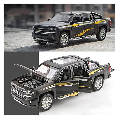 Motorfahrzeuge Replika Auto 1:32 Für Chevrolet Silverado Legierung Pickup Auto Modell Diecast Hohe Simulation Spielzeug Fahrzeug Kinder Geschenke Originalgetreue Nachbildung (Color : Black) von DRModel
