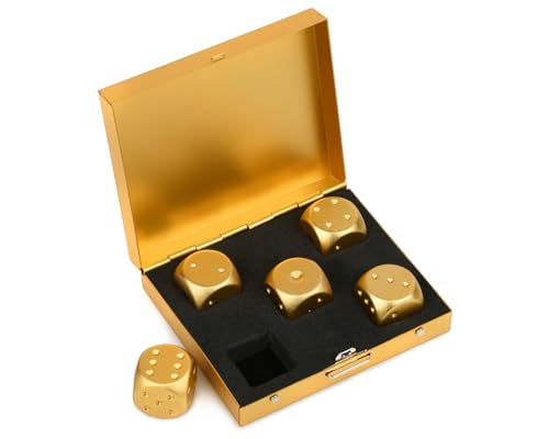 SCSpecial Aluminiumlegierung Würfel 5 Stück 16mm tragbare Metallwürfel mit Fall 6 seitige Würfel zum Trinken Party Game (Gold Quadrat) von SCSpecial