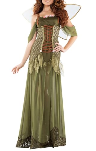 DSAoTeng Damen Feenprinzessin-Kostüm – Mittelalterliches Renaissance-Korsettkleid mit Flügeln, Blume, Stirnband, Zubehör, bezaubernde Elfenfee, Outfit für Cosplay, Festival, Bühnenparty (#1, XL) von DSAoTeng