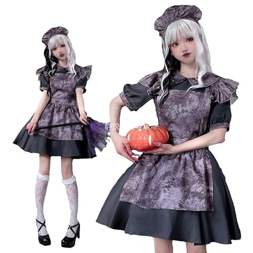 DSAoTeng Damen Gothic Kurzarm Dienstmädchen Kleid - Viktorianische Spitze Cosplay Outfit Punk Lolita Schürze Kostüm Retro Vampir Hexe Puppe Uniform für Maskerade Cocktail Party Festival (#1, M) von DSAoTeng