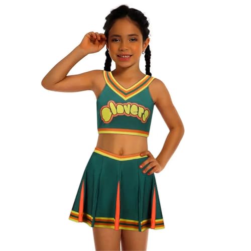 DSFDFDG Bring It On Cheerleader-Uniform for Kinder und Erwachsene, dunkelgrün, Kleeblatt-Print, Cheerleader-Outfits, Kostüm, Tanktop, Minirock Für Kostüme, Karneval Und Partys(110) von DSFDFDG