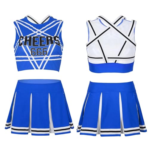 DSFDFDG Cheerleader-Kostüm for Damen mit glänzendem Strass, Cheerleading-Uniform, langärmelig, ausgehöhltes bauchfreies Top und Skating-Rock, Tanz-Outfits Für Kostüme, Karneval Und Partys(Blue D,XXL) DSFDFDG Cheerleader-Kostüm for Damen mit glänzendem Strass, Cheerleading-Uniform, langärmelig, ausgehöhltes bauchfreies Top und Skating-Rock, Tanz-Outfits Für Kostüme, Karneval Und Partys(Blue D,XXL) von DSFDFDG