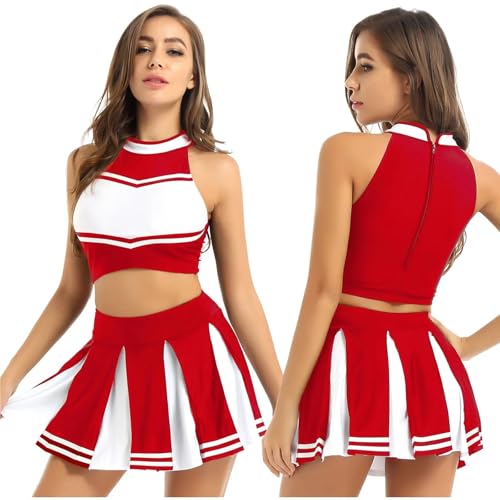 DSFDFDG Cheerleader-Kostüm for Damen mit glänzendem Strass, Cheerleading-Uniform, langärmelig, ausgehöhltes bauchfreies Top und Skating-Rock, Tanz-Outfits Für Kostüme, Karneval Und Partys(Red C,M) DSFDFDG Cheerleader-Kostüm for Damen mit glänzendem Strass, Cheerleading-Uniform, langärmelig, ausgehöhltes bauchfreies Top und Skating-Rock, Tanz-Outfits Für Kostüme, Karneval Und Partys(Red C,M) von DSFDFDG