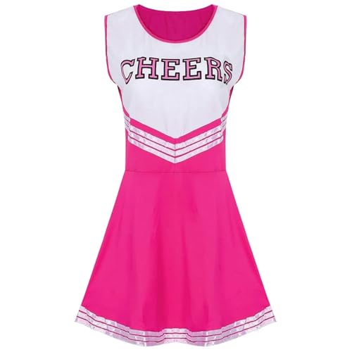 DSFDFDG Cheerleading-Tanzkostüm for Damen, ärmelloses Crop-Top mit V-Ausschnitt und Buchstabenaufdruck Faltenrock Für Kostüme, Karneval Und Partys(Rose,Kids 120) von DSFDFDG