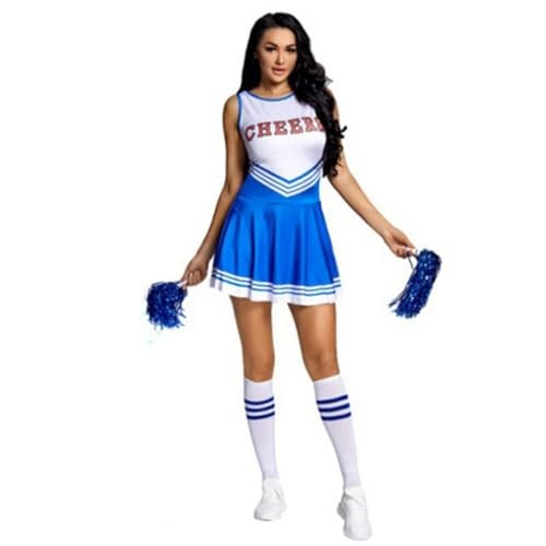 DSFDFDG Frauen Cheerleading Kostüm Bühnenauftritt Schule Party Uniform Kleid Für Kostüme, Karneval Und Partys(Blue,L) von DSFDFDG