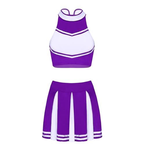 DSFDFDG Frauen Cheerleading Uniform Cosplay Kostüm Set Schule Mädchen Cheer Dance Outfit for Sport Leistung Kleidung Cheerlead Sets Für Kostüme, Karneval Und Partys(Purple,XL) von DSFDFDG