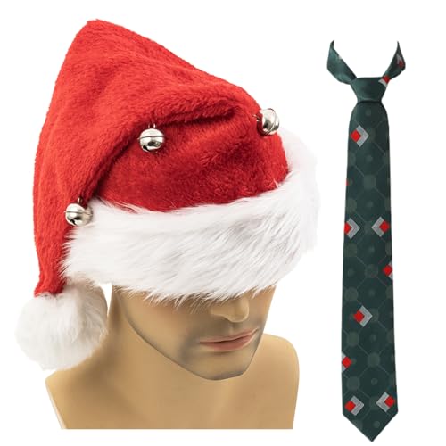 DSKOBT Hut für Herren, 1989er-Jahre-Kostüm, Zubehör, Krawatte, Weihnachtsmannmütze, Set für Urlaubsparty, Weihnachtsmütze und grüne Krawatte, Medium DSKOBT Hut für Herren, 1989er-Jahre-Kostüm, Zubehör, Krawatte, Weihnachtsmannmütze, Set für Urlaubsparty, Weihnachtsmütze und grüne Krawatte, Medium von DSKOBT