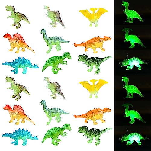 24 Stk Leuchten Dinosaurier Spielzeug,Mini Dinosaurier Figuren Set,Realistische Kleine Dinosaurier Figur,Dinosaurier Figuren Sammlung,Dino Figuren Leuchtet Dunkeln,Dinosaurier Pädagogisches Spielzeug von DSLSQD