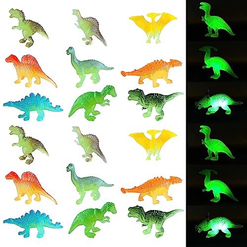24 STK Leuchten Dinosaurier Spielzeug,Mini Dinosaurier Figuren Set,Realistische Kleine Dinosaurier Figur,Dinosaurier Figuren Sammlung,Dino Figuren Leuchtet Dunkeln,Dinosaurier Pädagogisches Spielzeug von DSLSQD