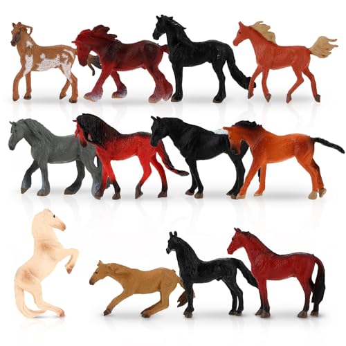 12 Stück Pferde Tiere-Figuren Set,Mini Pferde Figuren,Pferde Figuren Spielzeug,Tierfiguren Sammlung Pferde Spielzeug,Realistische Pferd Tierfiguren Pädagogisch Pferde für Kinder Lernspielzeug Spielen von DSLSQD