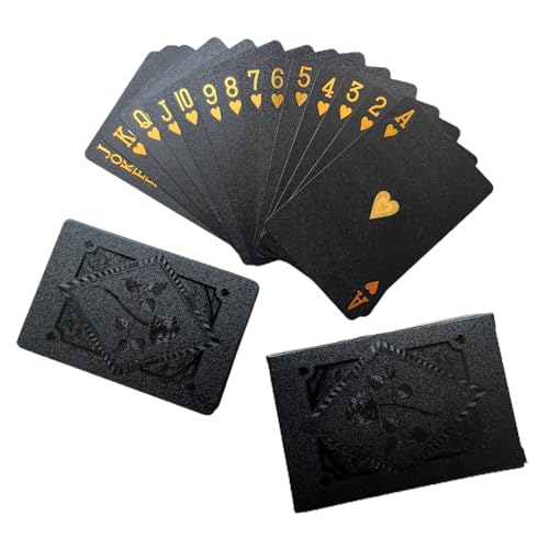 DSOPV Black Foil Poker, Cool Black Playing Cards, Waterproof Playing Cards, Plastic Playing Cards, Set of 54 Exquisite Black Poker Foil Playing Cards, for Family Interaction, Party Games von DSOPV