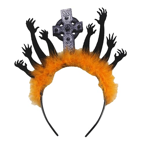 DSOPV Halloween Zombie Hand Kopfschmuck Haarband, Urlaub Prom Haarbänder, Halloween Grabstein Haar, Festival Karneval Kopfbedeckung, lustige Grabstein Halloween Kostüm Haarschmuck (Orange) von DSOPV