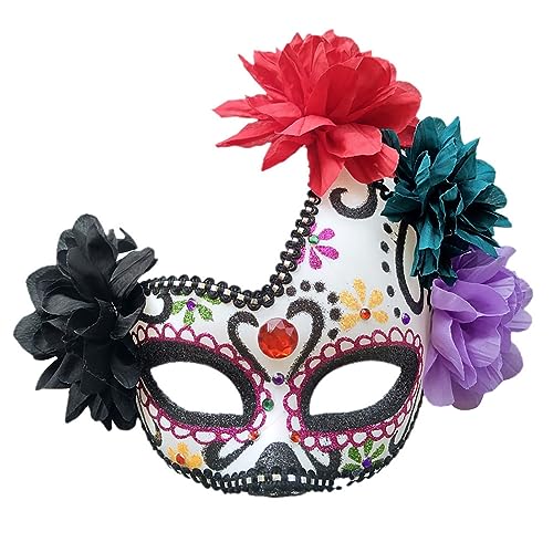 Damen Maskerade Maske, Mexikanische Tag der Toten Masken, Halloween Masken Halloween Geist Maske mit Blumen Cosplay Show Karneval Party (A) von DSOPV