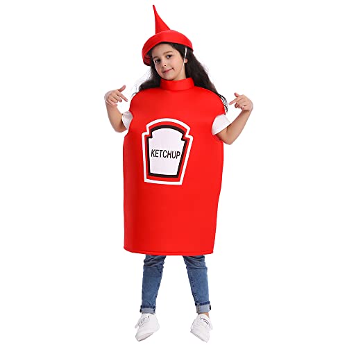 DSplay Senf-Ketchup-Kostüm für Kinder, Halloween-Party (10–12 Jahre, Rot) von DSPLAY