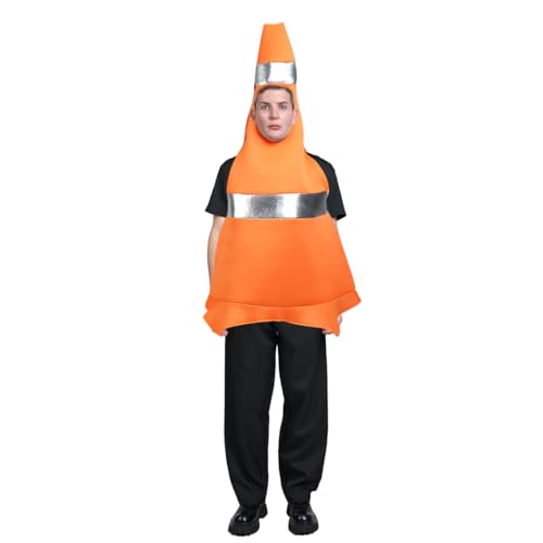 DSplay Verkehrskegel-Kostüm für Erwachsene, Cosplay, lustiges Halloween-Kostüm, Orange/Abendrot im Zickzackmuster (Sunset Chevron), one size fit adult von DSPLAY