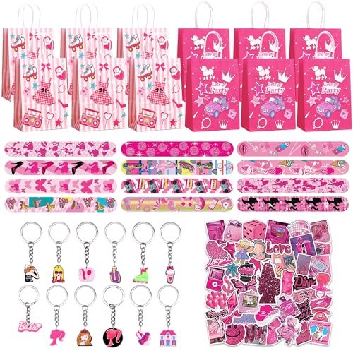 DSTLWBCS Kindergeburtstag Geschenke Set 86 pcs, Geschenktüten mit Henkel 12, Party Klatschen Armband 12 pcs, Schlüsselanhänger 12 pcs, Aufklebers 50 pcs, für Geschenke Jungen Mädchen Party Zubehör von DSTLWBCS