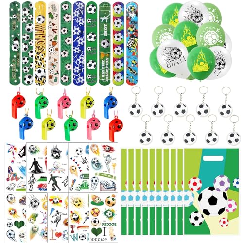 Fußball Party Mitgebsel Kindergeburtstag Junge 82 Pcs, Fussball Geschenke mit Luftballon, Schlüsselanhänger fußball, Silikonarmband, Trillerpfeife, Medaillen, Fussball Tattoos, Partygeschenktüten. von DSTLWBCS