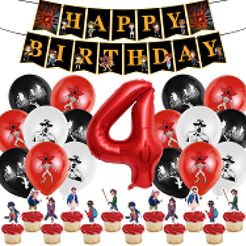 Geburtstag Party Deko 44 Stück, Party Luftballon, Nummer 4 Ballon, Geburtstag Banner, Cupcake Topper, Party Zubehör, Geburtstagsparty der Kinder Geburtstag Party Deko 44 Stück, Party Luftballon, Nummer 4 Ballon, Geburtstag Banner, Cupcake Topper, Party Zubehör, Geburtstagsparty der Kinder von DSTLWBCS