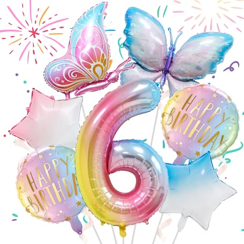 DSTLWBCS Schmetterlings-Geburtstagsballons, 7 Stück, Aluminiumfolie, Schmetterlingsform, Rosa, Blau, BALLOON, Kinder, 6-jährige Mädchen, Mädchen von DSTLWBCS