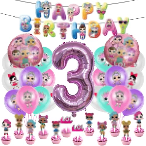 Party Geburtstag Set 54 pcs, Luftballons Geburtstag, Nummer 3 Ballon, Geburtstag Banner, Kuchen Dekoration, Cupcake Topper, Thema Party, Kinderparty Dekoration von DSTLWBCS