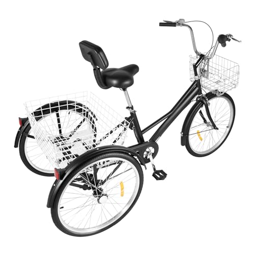 DSYOGX - 24 Zoll Pedal Dreiräder - Unmontiertes 7 Gänge Geschwindigkeit Einstellbare Dreirad für Erwachsene - 3-Rad-Fahrrad mit Rückenlehne - Schwarz DSYOGX - 24 Zoll Pedal Dreiräder - Unmontiertes 7 Gänge Geschwindigkeit Einstellbare Dreirad für Erwachsene - 3-Rad-Fahrrad mit Rückenlehne - Schwarz von DSYOGX