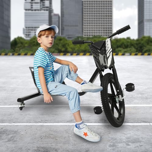 DSYOGX Kinder Drift Scooter 360 Grad Elektro Driftscooter Drift Dreirad Pedal Trike Drift Kart für Kinder für Kinder ab 6 Jahre alt, Schwarz von DSYOGX
