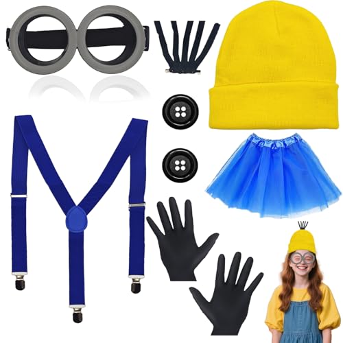 DTAOZFA 9 Stück Gelbes Kostüm set für Cosplay, Halloween Kostüm Cosplay, Cosplay Hu, Hut Steampunk Brille Button Rock Jungen Mädchen Kinder Kinde von DTAOZFA