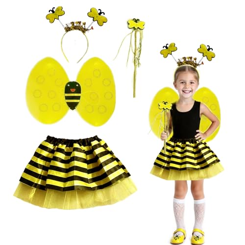 DTOHMOMKinder Bienen Kostüm Ladybug Kostüm Streifen Kleid für Karneval Halloween Rollenspiel Kostüm (Gelb2) von DTOHMOM
