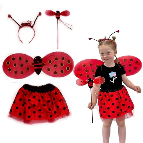 DTOHMOMKinder Bienen Kostüm Ladybug Kostüm Streifen Kleid für Karneval Halloween Rollenspiel Kostüm (Rot) von DTOHMOM
