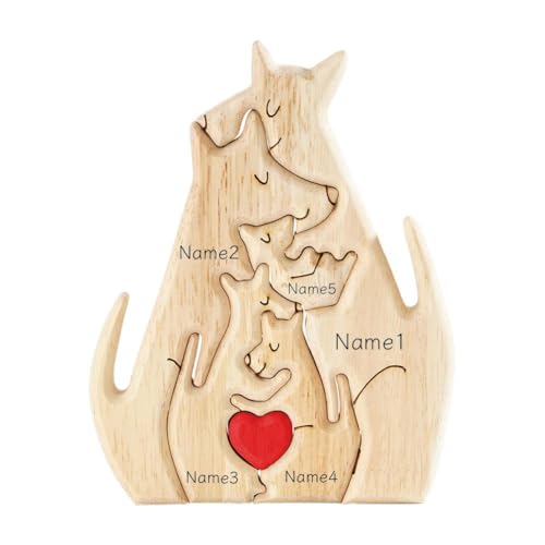 Personalisiertes Känguru-Holz-Familienpuzzle, 3–5 Familiennamen, Herz-Kunst-Puzzle, benutzerdefinierte Holz-Puzzle, Tier-Puzzle, Holz-Känguru-Skulpturen, Ornament, personalisiertes Kunst-Text-Puzzle von DTREEL