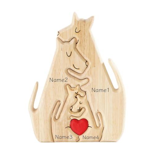 Personalisiertes Känguru-Holz-Familienpuzzle, 3–5 Familiennamen, Herz-Kunst-Puzzle, benutzerdefinierte Holz-Puzzle, Tier-Puzzle, Holz-Känguru-Skulpturen, Ornament, personalisiertes Kunst-Text-Puzzle von DTREEL