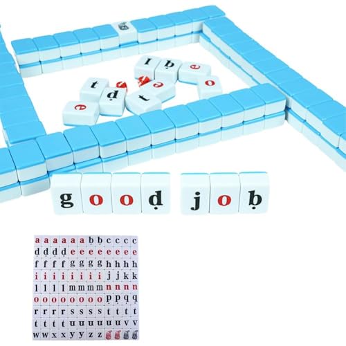 DTREELS Mahjong Fliesenset, 108 Spielsteine, englische Rechtschreibung, Mahjong-Set, Rechtschreibung, englische Wörter, Alphabet, Mini-Mahjong-Pa für Reisen, Fliesenset von DTREELS