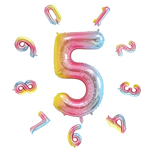 40" Zahlen Luftballon, Bunte Luftballons Geburtstag, Helium Folienballon für Geburtstagsdeko, Party Deko,Neujahrsdekoration, Jubiläumsdekoration, Hochzeitsdeko (Regenbogen #5) von DTXLX