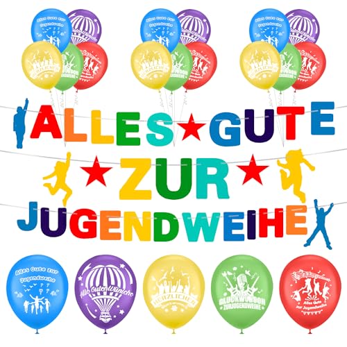 DTXYBC Alles Gute zur Jugendweihe Girlande + Banner + 20 Stück Jugendweihe Deko Luftballons, für Jungen & Mädchen, Erwachsene Partyfeiern von DTXYBC