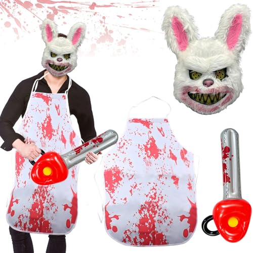 DTXYBC Halloween Maske Horror Hasenmaske, Halloween Plüsch Bunny Maske, Bloody Bunny Maske, Kaninchen Hase Maske mit aufblasbaren Kettensäge und blutige Schürze, Halloween für Maskerade Cosplay DTXYBC Halloween Maske Horror Hasenmaske, Halloween Plüsch Bunny Maske, Bloody Bunny Maske, Kaninchen Hase Maske mit aufblasbaren Kettensäge und blutige Schürze, Halloween für Maskerade Cosplay von DTXYBC