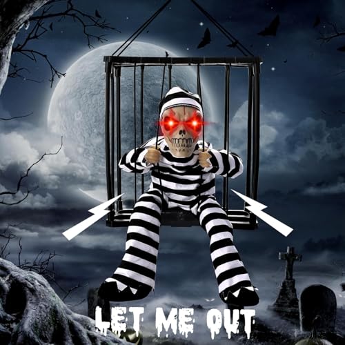 DTYDECLE Halloween Schreiende Animierte Dekorationen, Schreiende Schädelkäfig Animierte Requisiten Mit Bewegungssensor für Halloween Party Deko von DTYDECLE