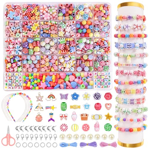 DTYDECLE Perlen zum Auffädeln Kinder Schmuck, DIY Bastelnperlen Set Armbänder selber Machen Halsketten für Mädchen Kunsthandwerk Geburstagsgeschenk von DTYDECLE