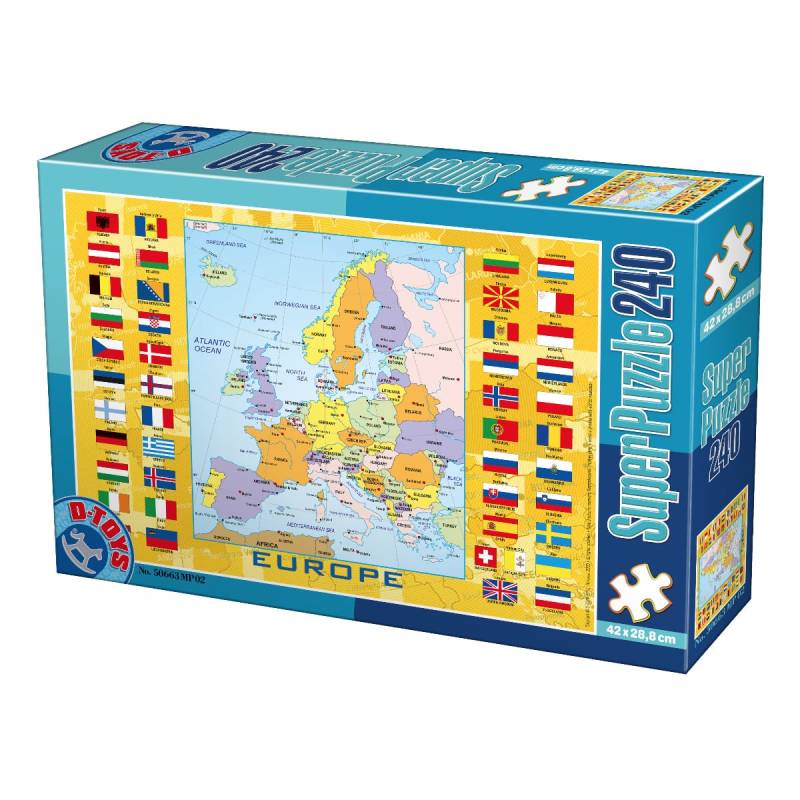 DToys Europakarte mit Flaggen 240 Teile Puzzle Dtoys-50663-MP-02 von DToys