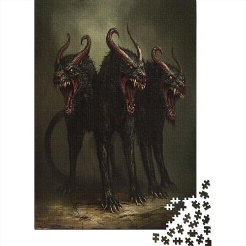 Cerberus Höllenhund Puzzle Holz Kunst Premium Barghest Stress Abbauen Puzzles Erwachsene Kinder 1000pcs (75x50cm) von DUABELPHF