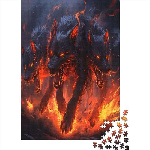 Cerberus Höllenhund Puzzle Holz Kunst Premium Barghest Stress Abbauen Puzzles Erwachsene Kinder 1000pcs (75x50cm) von DUABELPHF