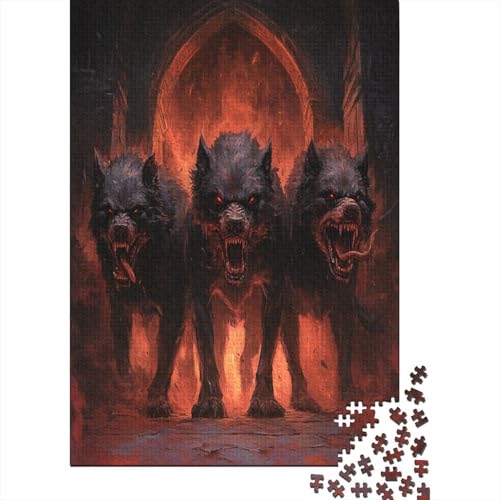 DREI Kopf Cerberus HöllenhundAngry Guarding Gates of Hell Puzzle Holz Kunst Premium Barghest Puzzles Für Erwachsene Kinder 1000pcs (75x50cm) von DUABELPHF
