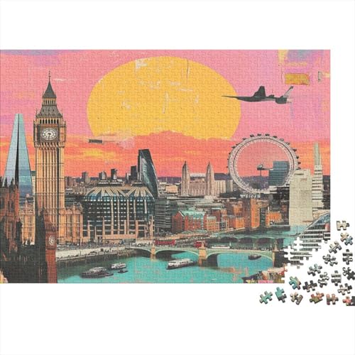 Das skurrile London Puzzle HolzKunst Premium Londoner Landschaft Puzzl Kreativ Lustiges Puzzles Plakat Für Erwachsene Kinder 1000pcs (75x50cm) von DUABELPHF