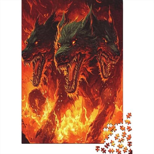 Dreiköpfig Cerberus Puzzle Holz Kunst Premium Barghest Puzzles Für Erwachsene Und Kinder Ab 13 Jahren 1000pcs (75x50cm) von DUABELPHF