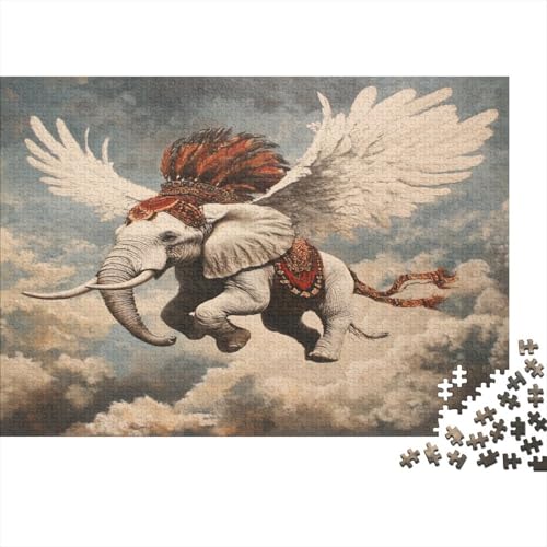 Elefanten-Puzzle HolzKunst Premium Cute Little Flying Elephant Spiel Entpacken Puzzles Plakat Für Erwachsene Kinder 1000pcs (75x50cm) von DUABELPHF