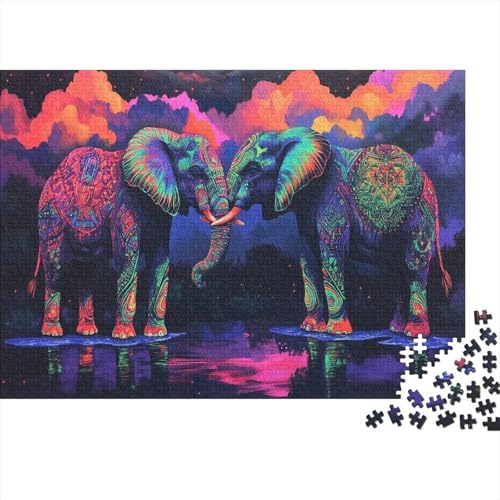 Elefanten-Puzzle HolzKunst Premium Leuchtend Elephant Spiel Entpacken Puzzles Plakat Für Erwachsene Kinder 1000pcs (75x50cm) von DUABELPHF