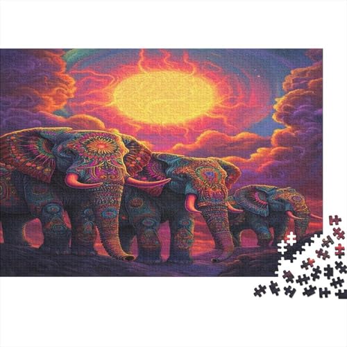 Elefanten-Puzzle HolzKunst Premium Leuchtend Elephant Spiel Entpacken Puzzles Plakat Für Erwachsene Kinder 1000pcs (75x50cm) von DUABELPHF