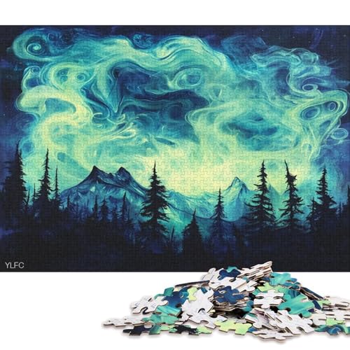 Farbige Aurora Puzzle HolzKunst Premium Polarlichter Nordlichter Kreativ Lustiges Plakat Puzzles Erwachsene Kinder 1000pcs (75x50cm) von DUABELPHF